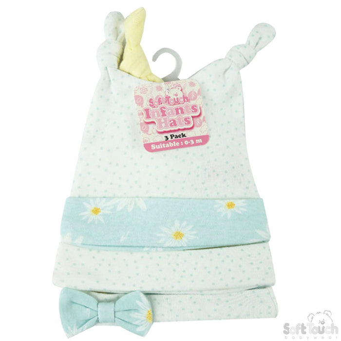 3 Pack baby Assorted (Daisy Hat (0-3 Months)-CC201-H