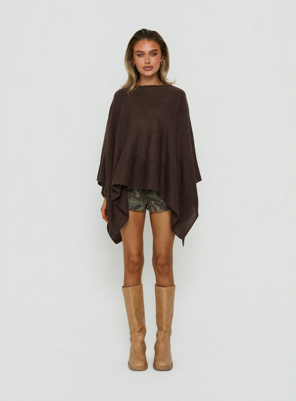 Elvidia Batwing Knit Sweater Brown