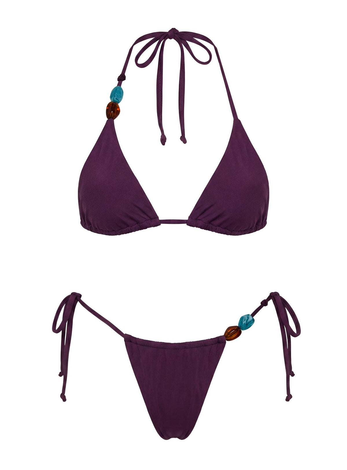 Glora Tie Side Beaded Bikini Bottoms Purple