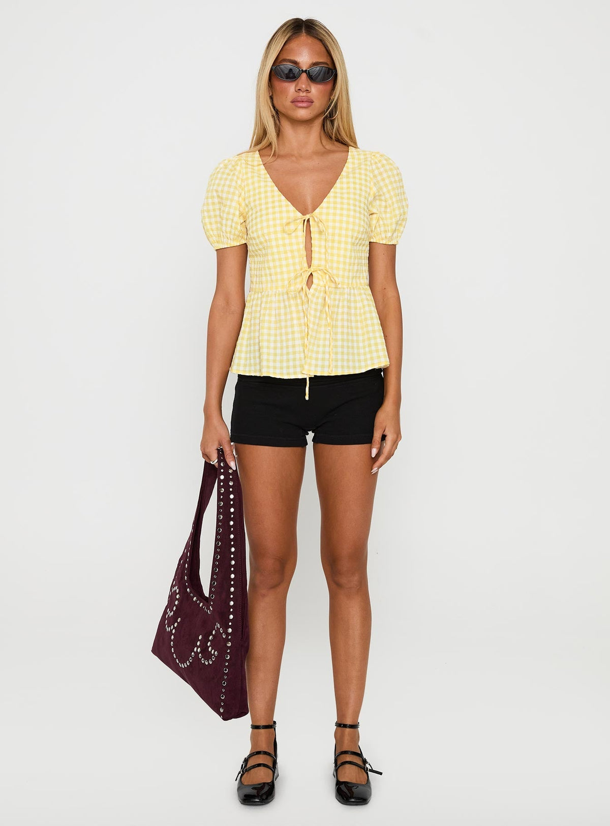 Carmelah Tie Up Top Yellow Check