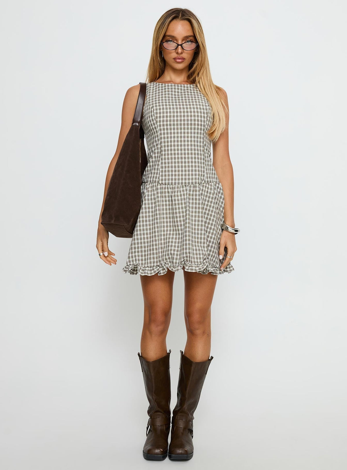 Isidra Drop Waist Playsuit Grey Check