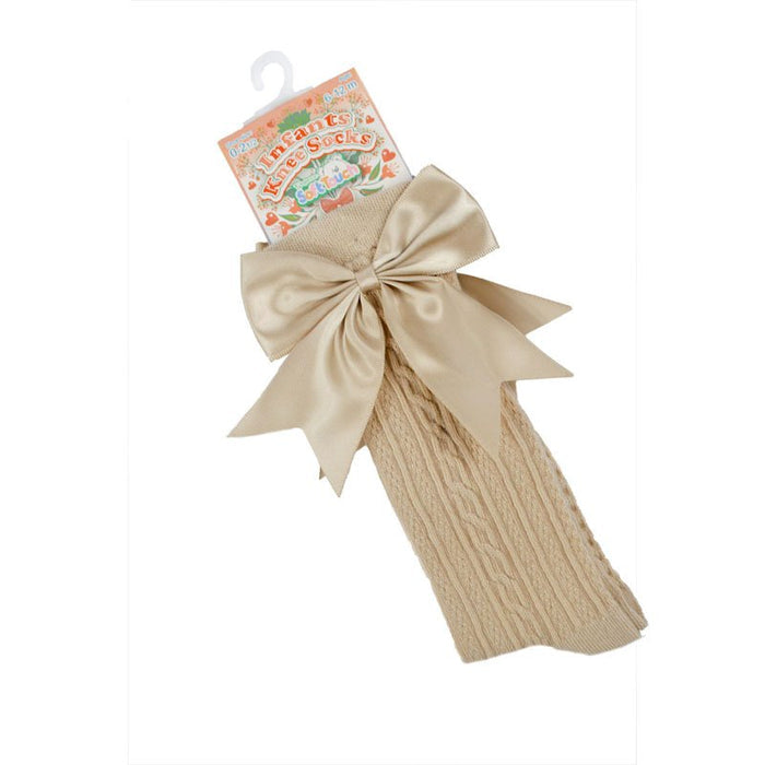 Coffee Infants Knee Length Socks - Large Bow (0-24m) S350-COF