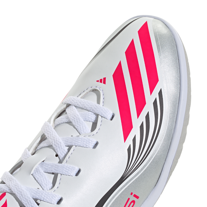 adidas F50 Club Indoor Messi Soccer Shoes | White / Lucid Red / Silver Metallic | Kid's