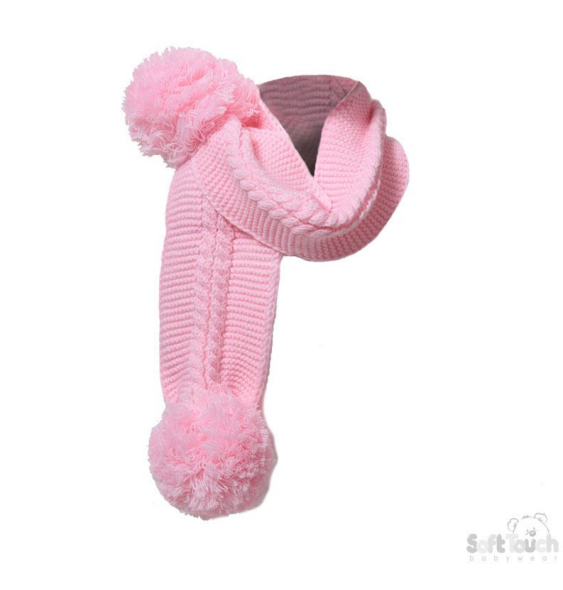 Pink Plain/Striped Scarf W/Pom Pom No. SC02-P-SM