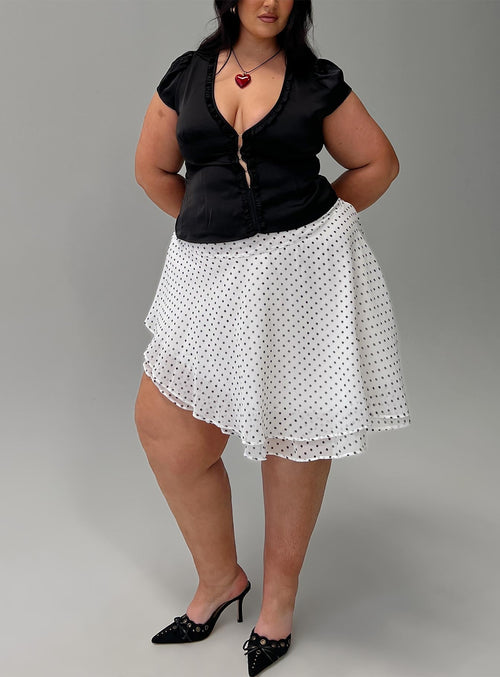 Evanescence Asymmetrical Midi Skirt White / Polka Dot Curve
