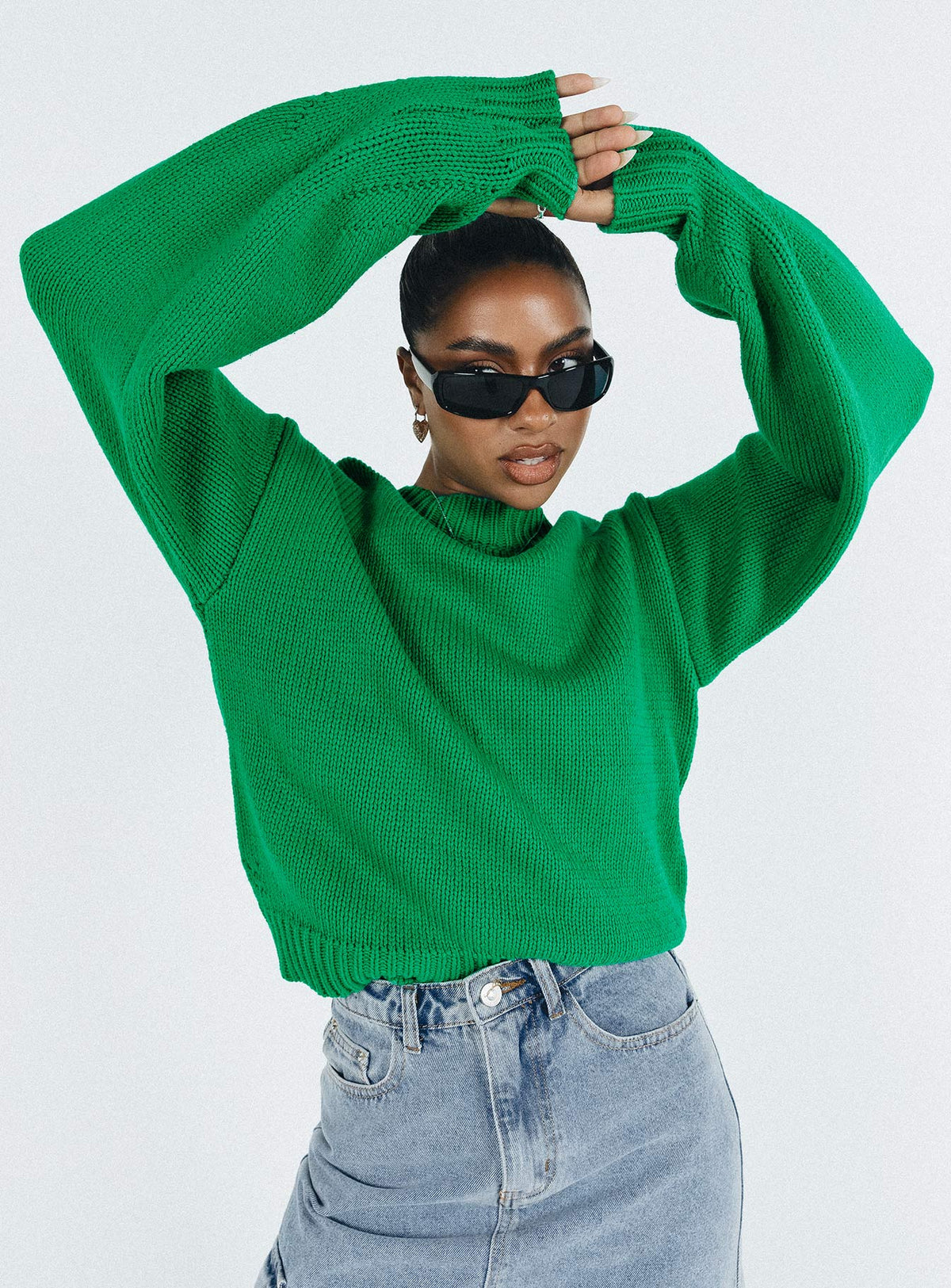 Harmony Balloon Sleeve Knit Sweater Green