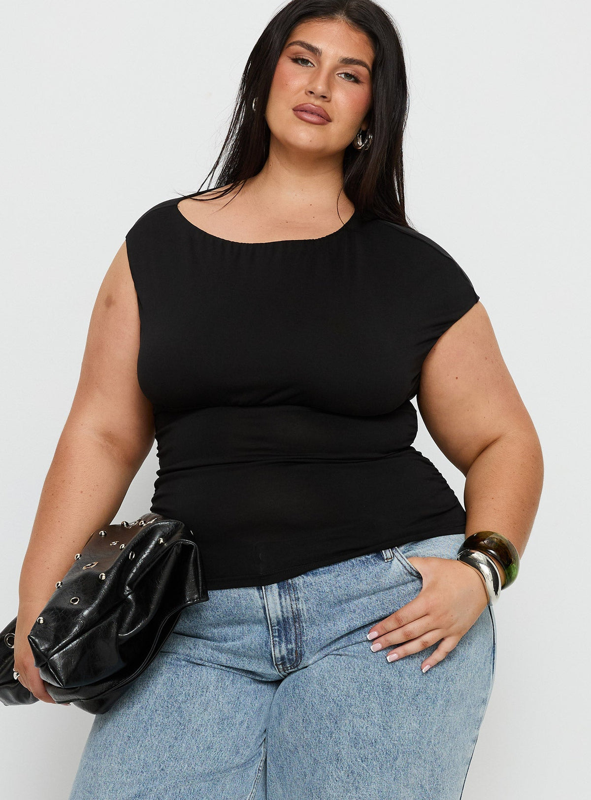 Emelyne Cinched Waist Top Black Curve