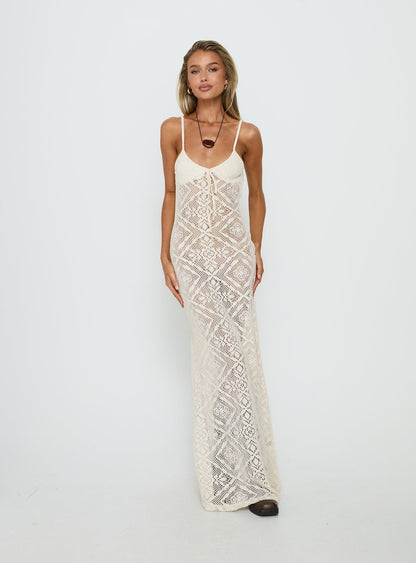 Eminent Crochet Low Back Maxi Dress Cream