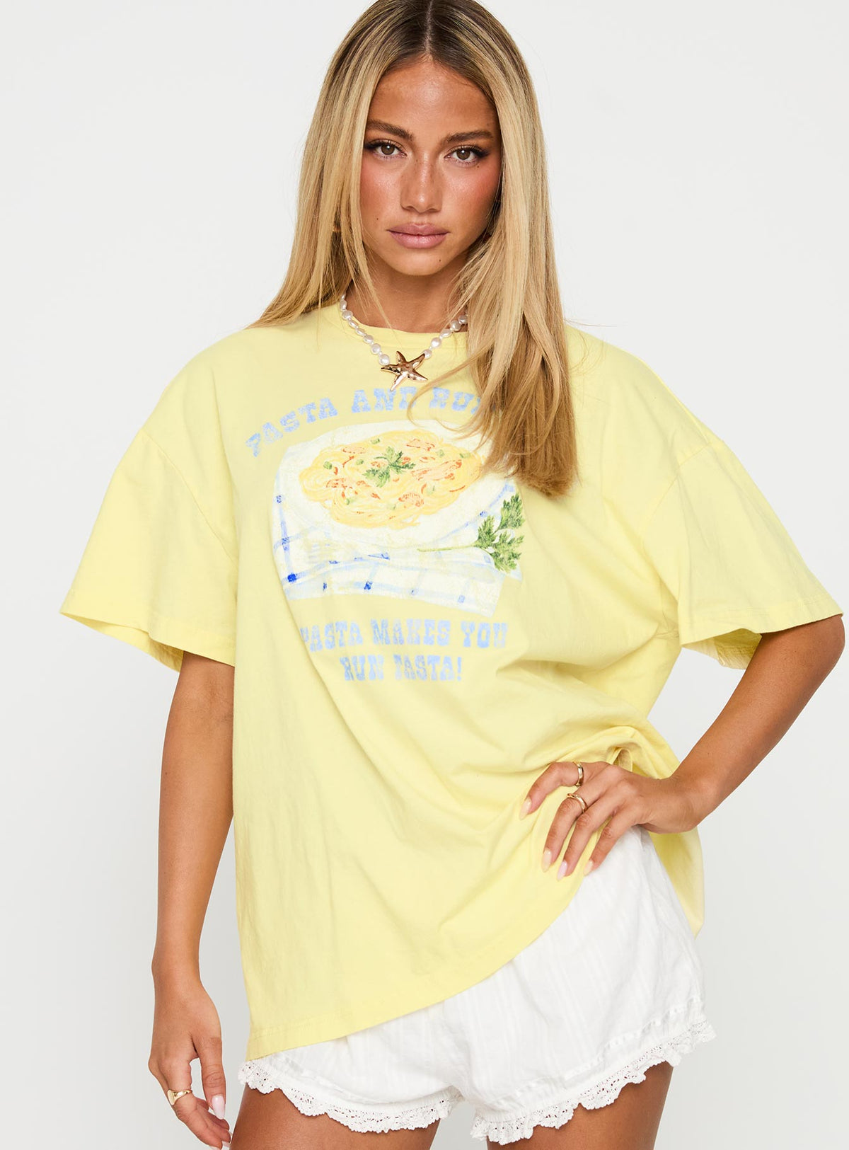Pasta Makes You Fasta Oversized Tee Yellow