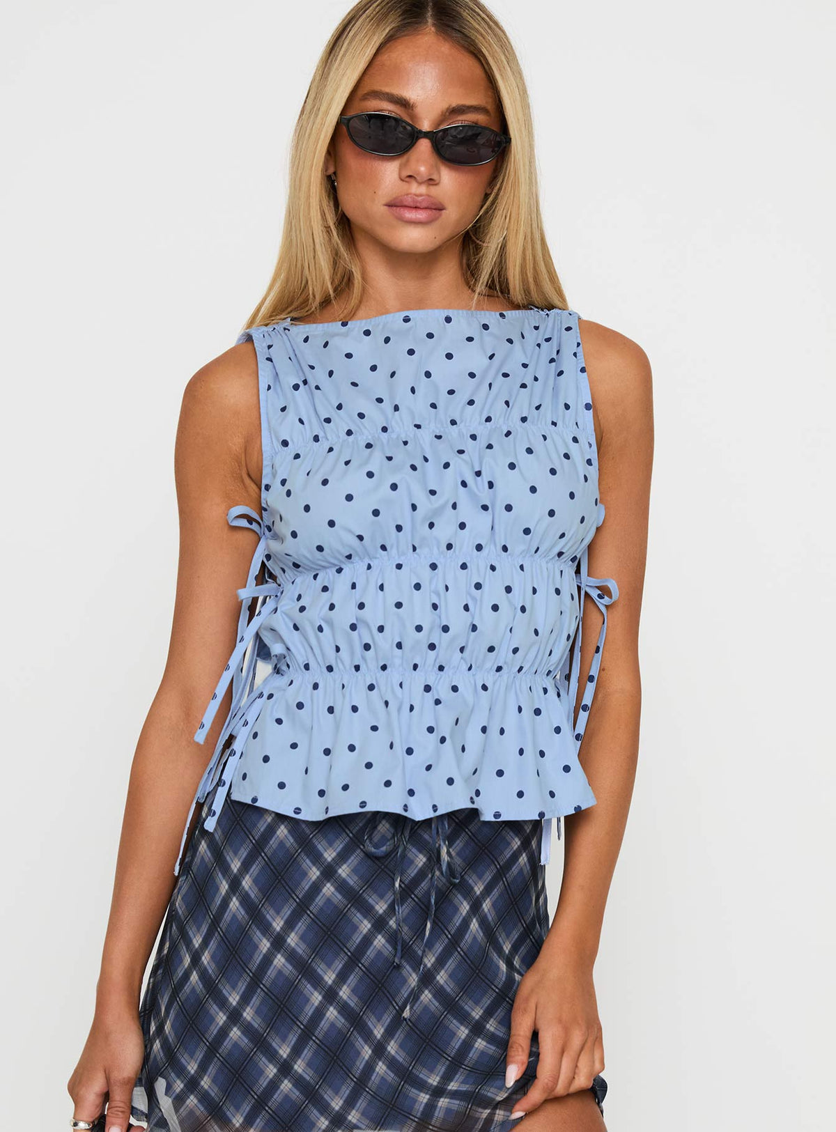 Endless Summers Tie Side Top Blue Polka Dot