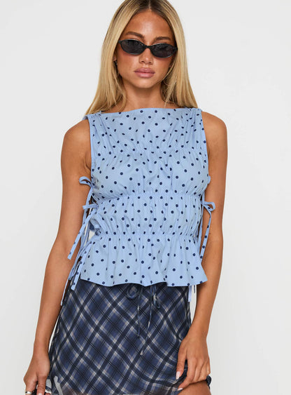 Endless Summers Tie Side Top Blue Polka Dot