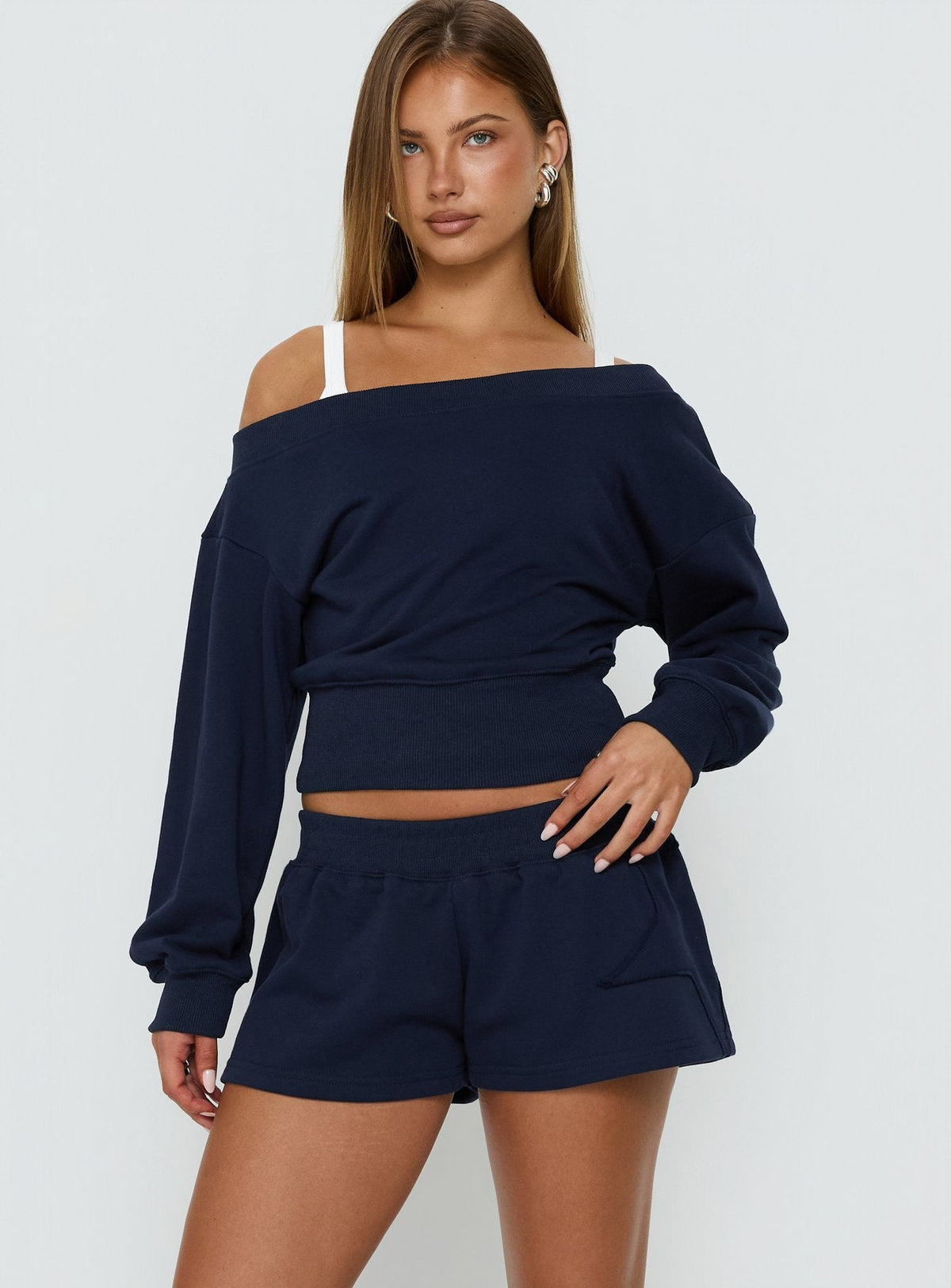 Kohdie Applique Fleece Micro Shorts Navy