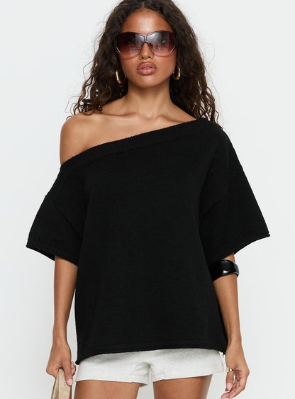 Kourta Off Shoulder Oversized Knit Top Black