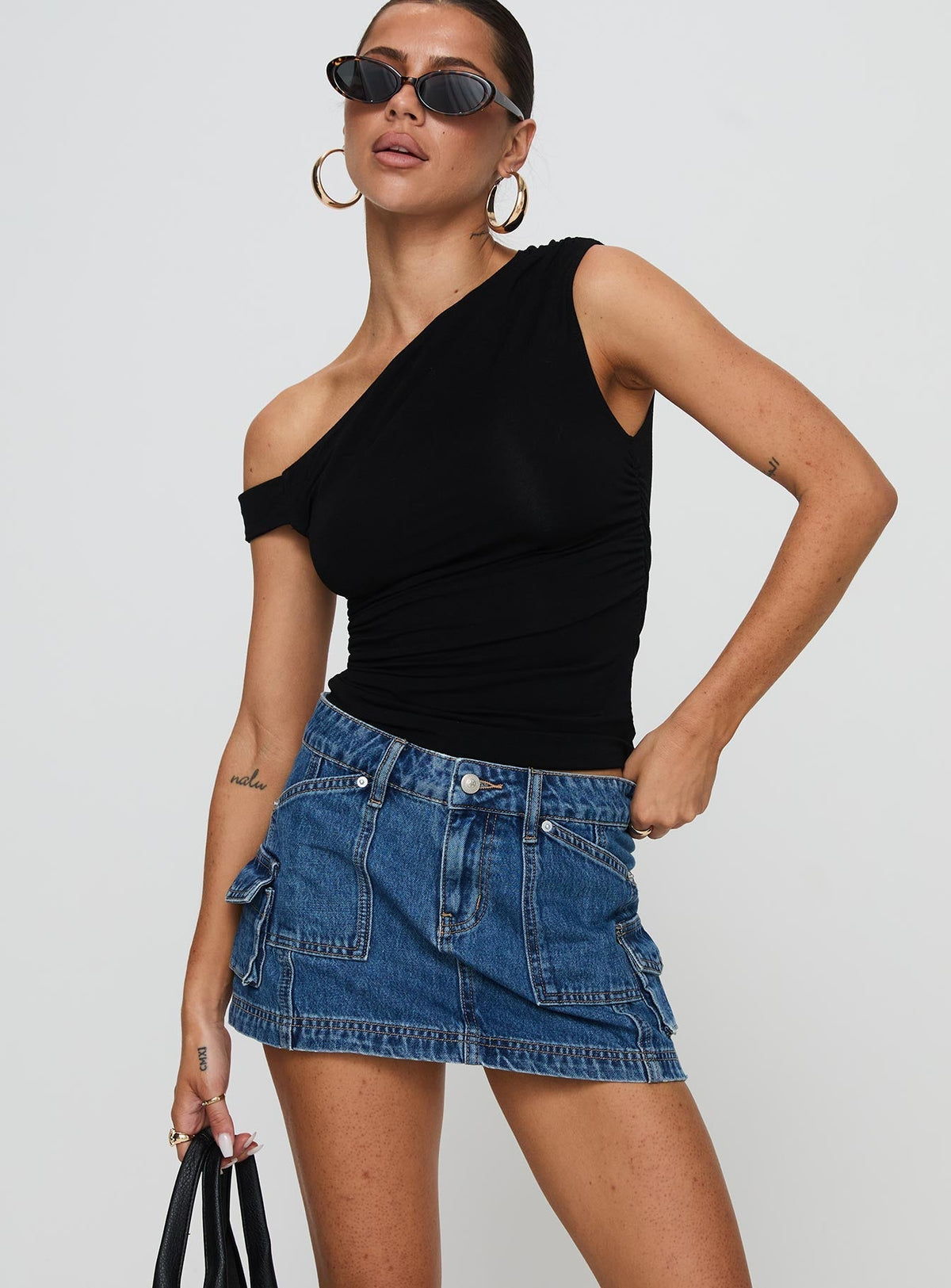 Pacific Coast Denim Cargo Skirt Dark Wash