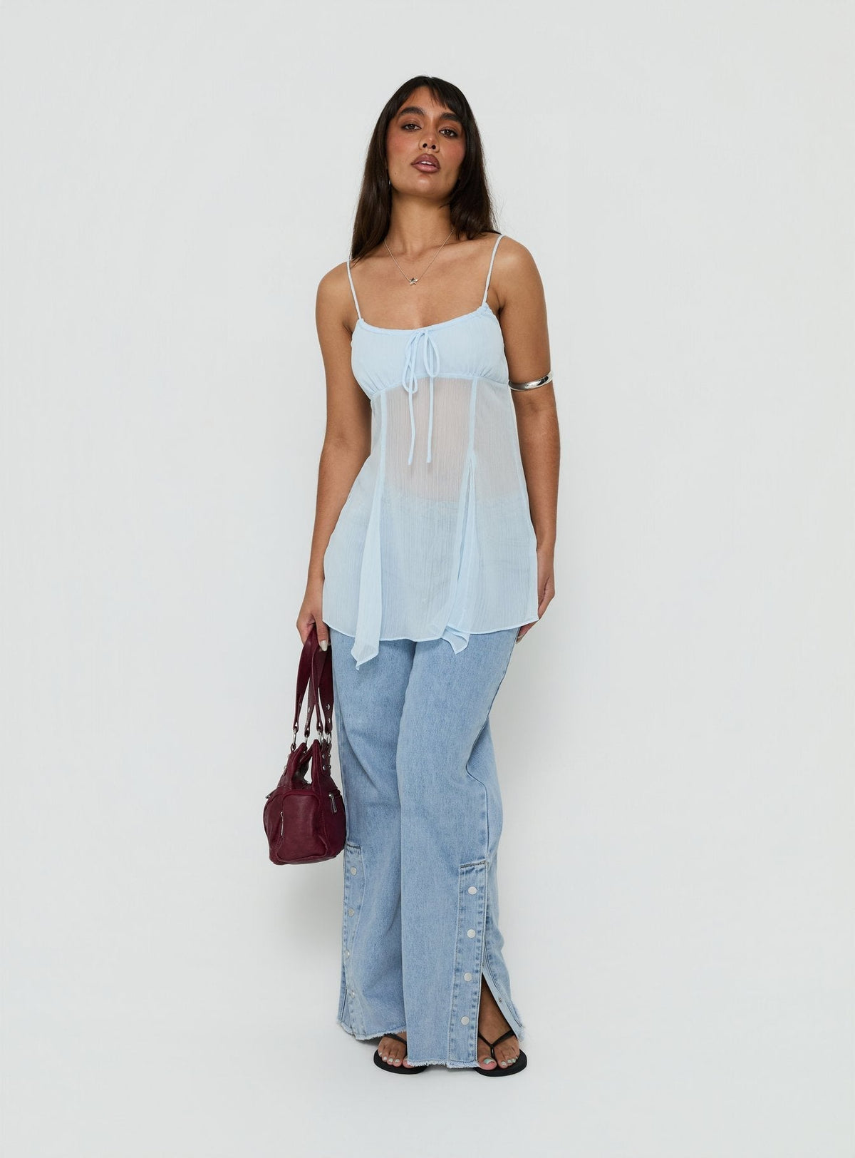 Fabriana Babydoll Sheer Top Blue
