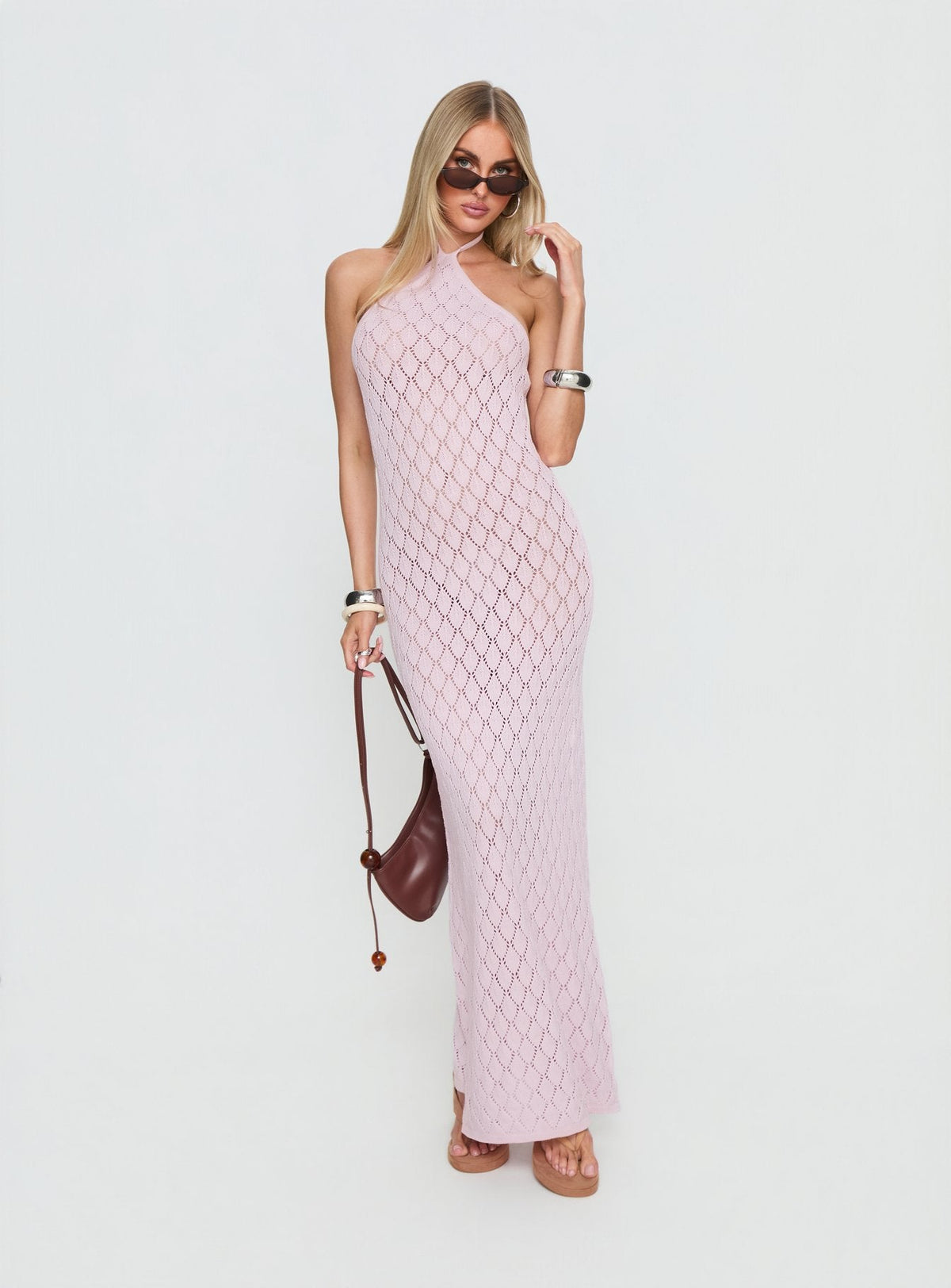 Jorda Halter Crochet Maxi Dress Pink