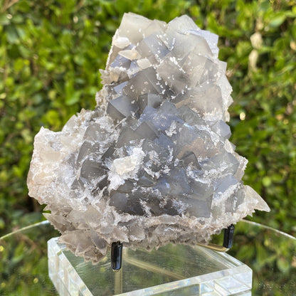 1.15kg 15x13x8cm Cubic Matrix White Calcite Spikes Grey Fluorite from Balochistan, Pakistan - Locco Decor