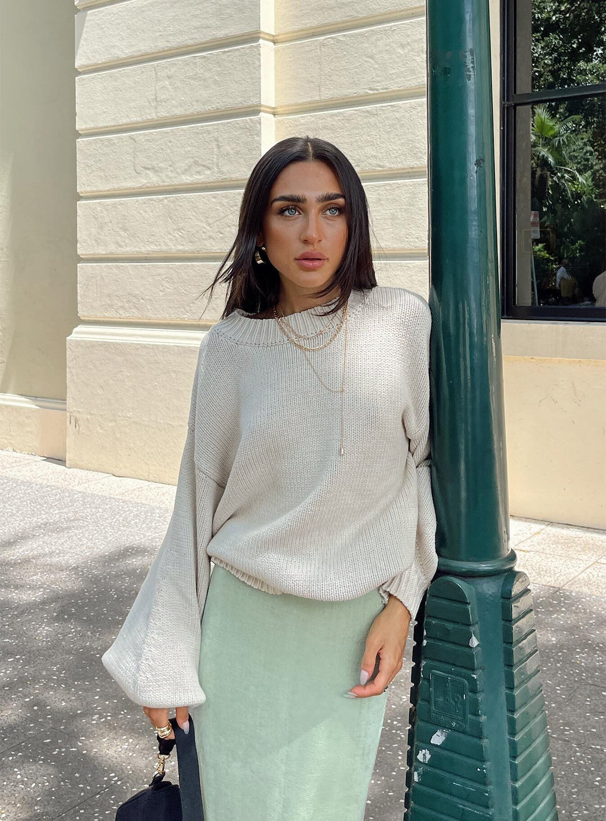 Harmony Balloon Sleeve Knit Sweater Beige