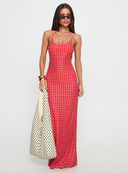 Izabella Maxi Dress Red Check