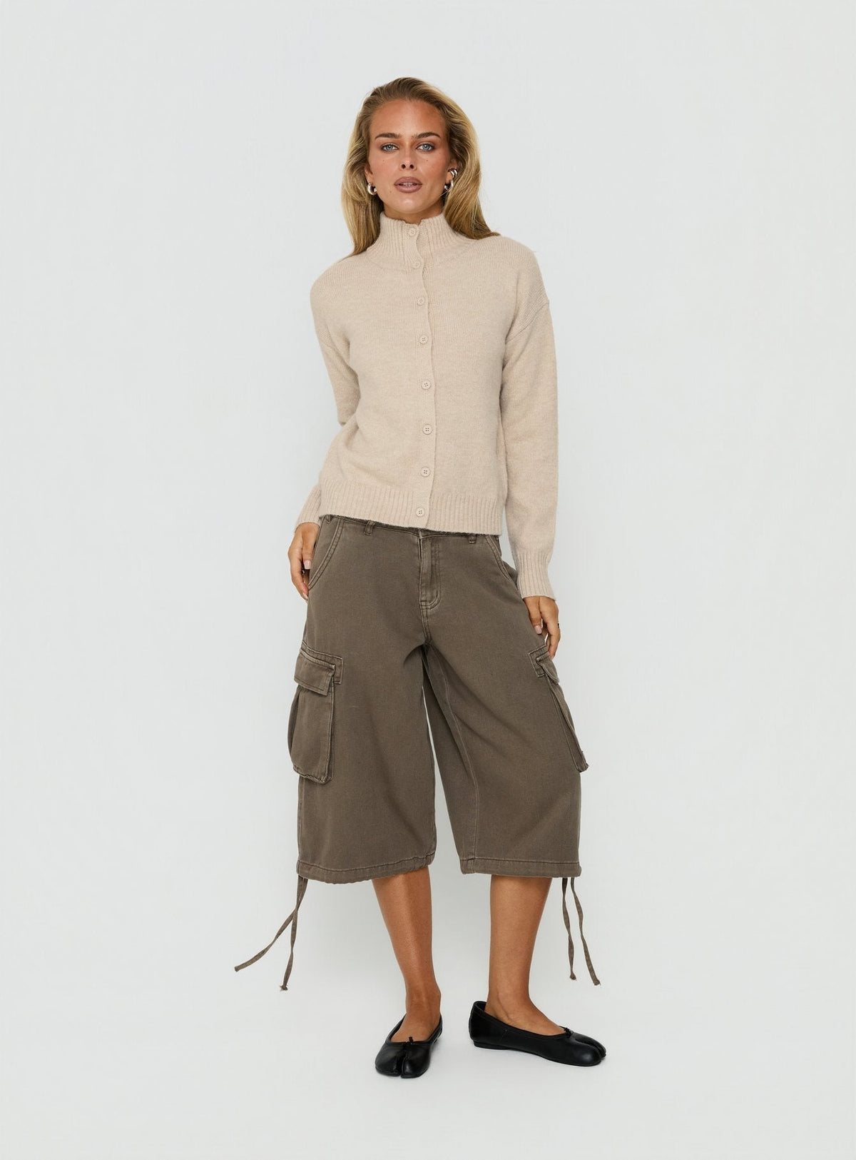 Klaura Funnel Neck Cardigan Oat