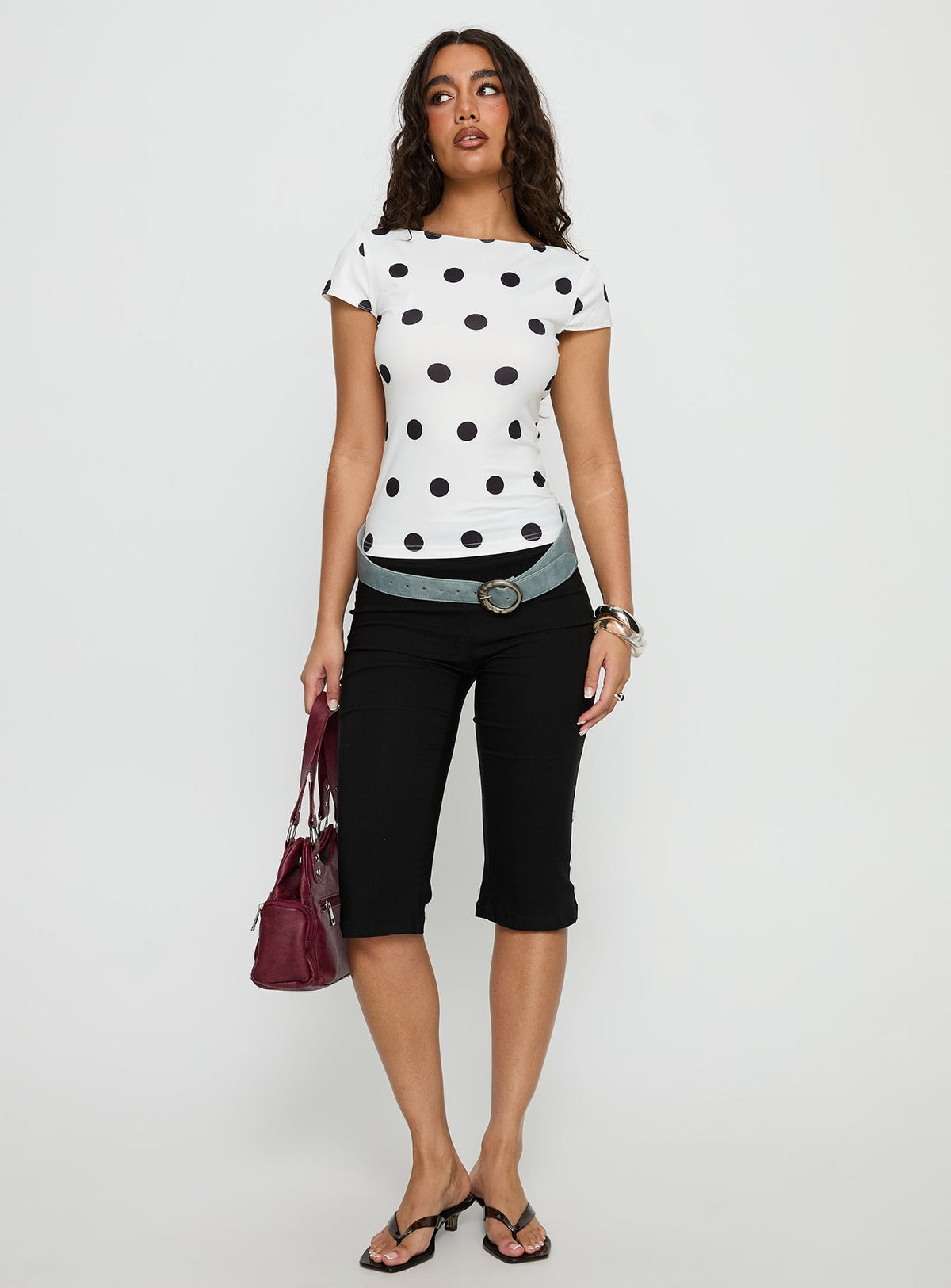 Truthfully Low Back Top White Polka Dot