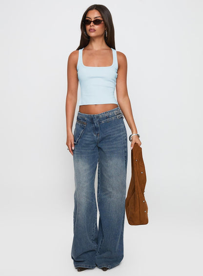 Paltrow Mid Rise Wide Leg Cargo Jeans Mid Blue Wash Petite