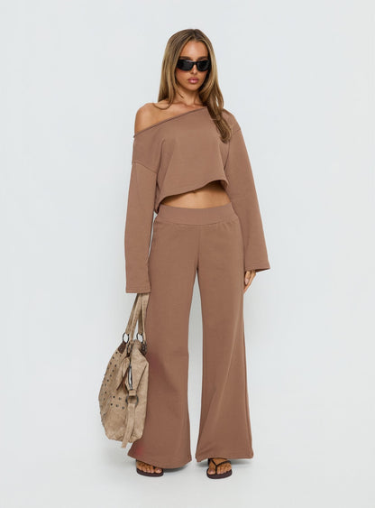 Retreat Raw Edge Off Shoulder Jumper Cocoa