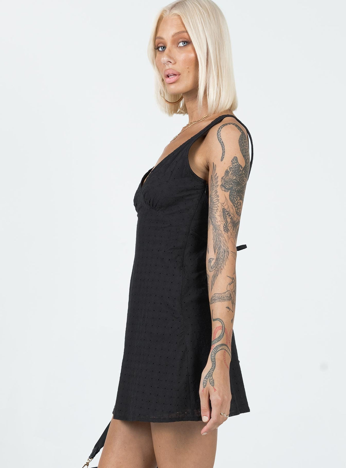 Nellie Mini Dress Black Anglaise