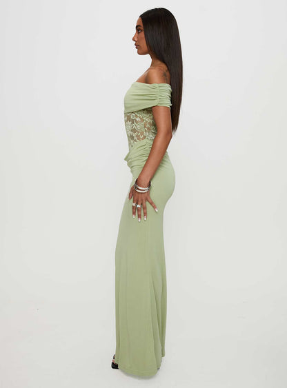 Gwendolen Off The Shoulder Maxi Dress Green