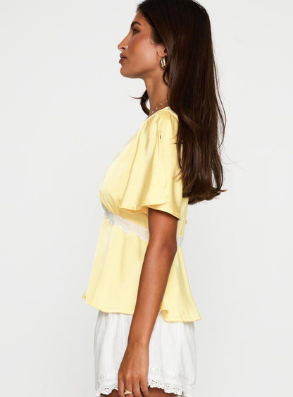For The Summer Lace Trim Top Yellow