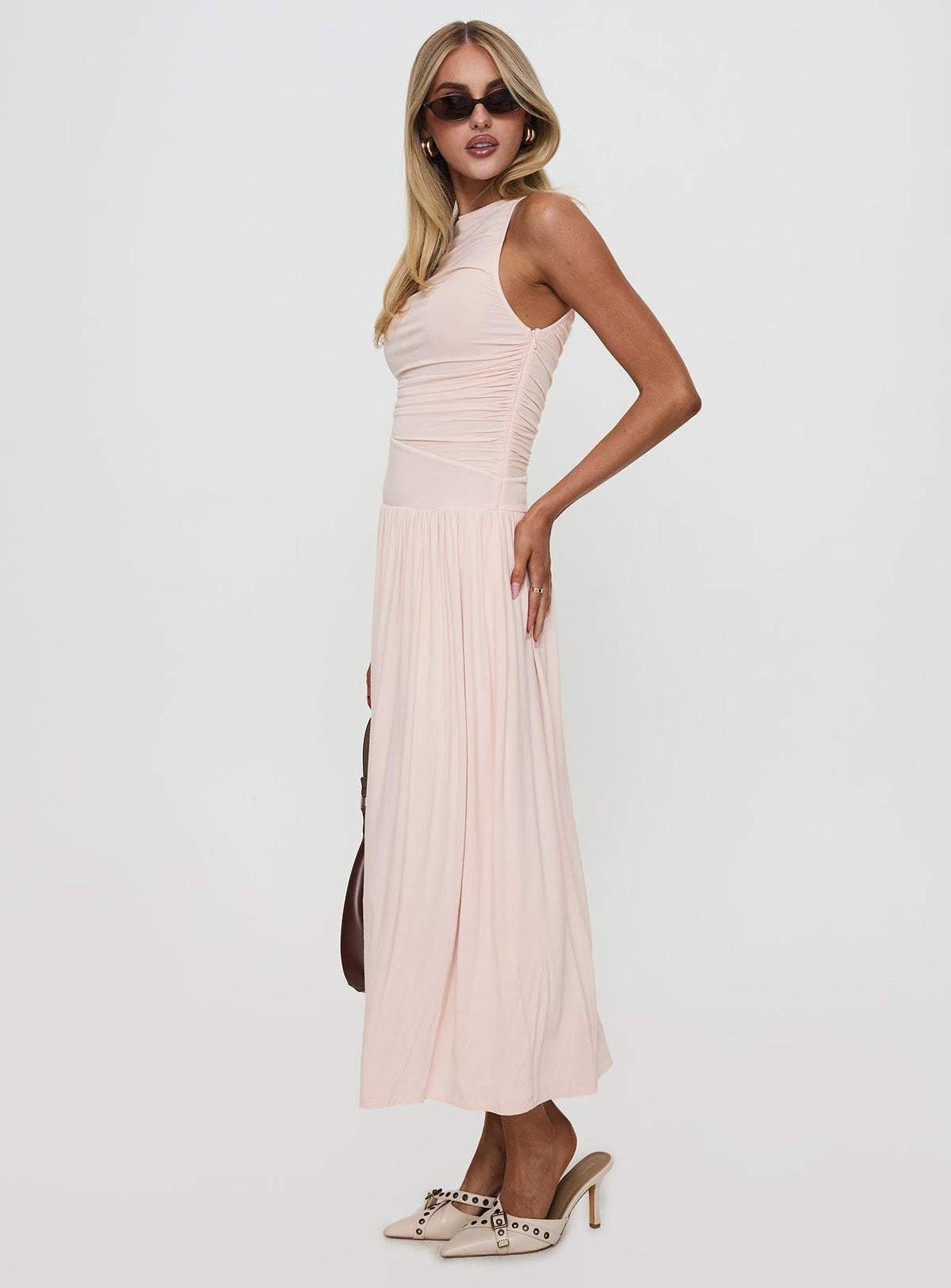 Reveur Ruched Maxi Dress Pink
