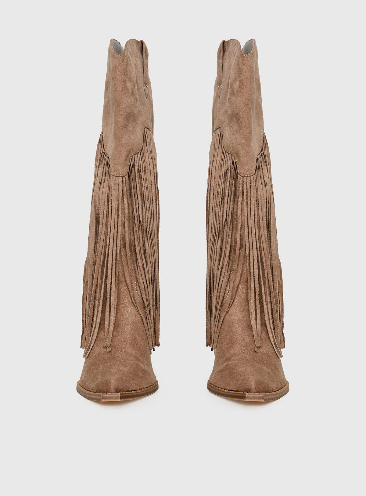 Like An Angel Faux Suede Tassel Knee High Boots Tan