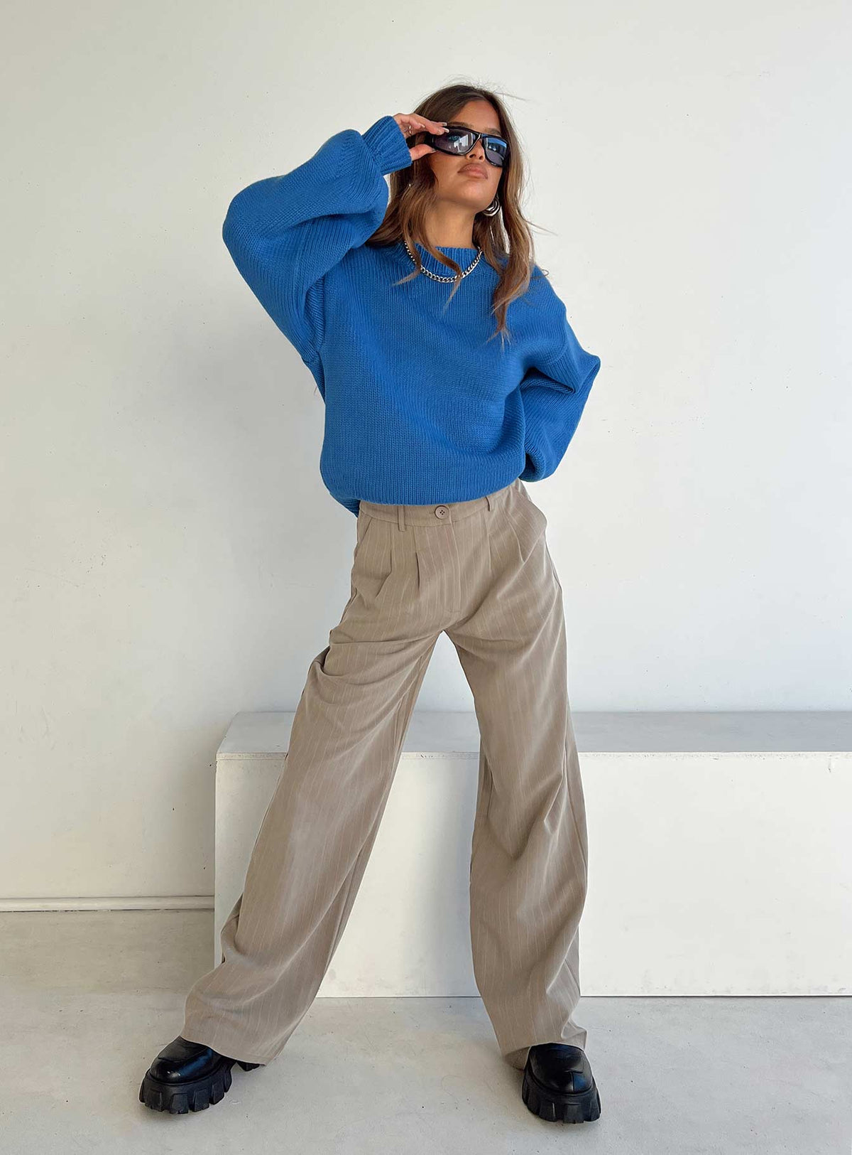 Harmony Balloon Sleeve Knit Sweater Blue