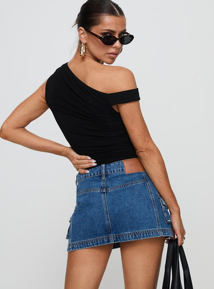 Pacific Coast Denim Cargo Skirt Dark Wash