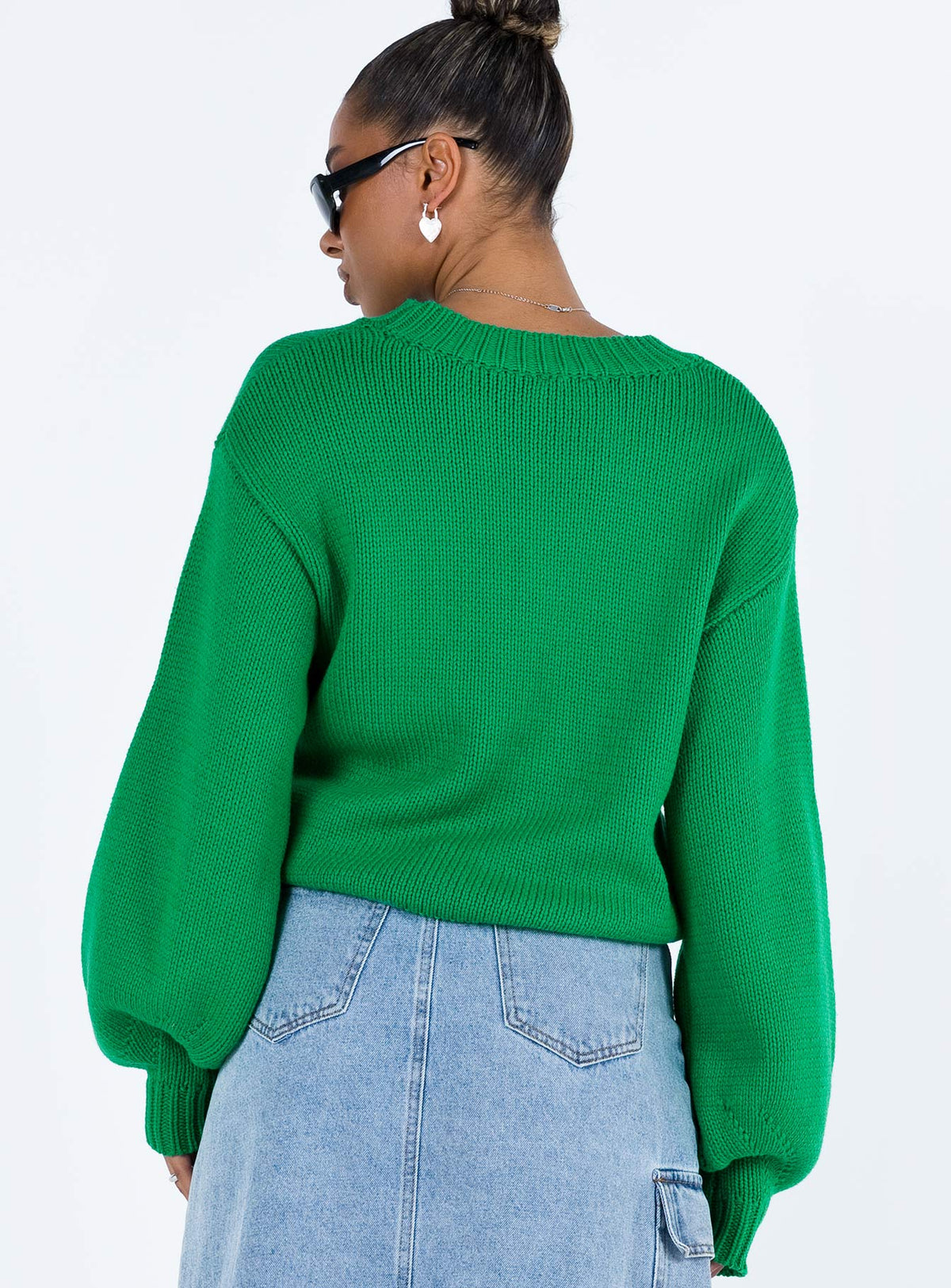 Harmony Balloon Sleeve Knit Sweater Green