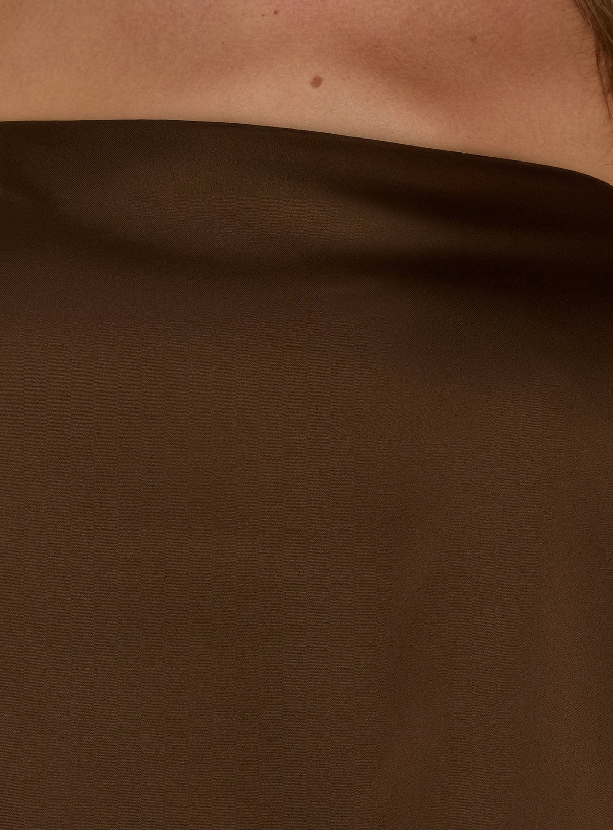 Sheyla Strapless Satin Lace Trim Top Chocolate