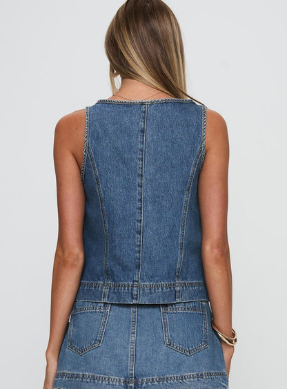 Stefenie Denim Tie Top Mid Wash