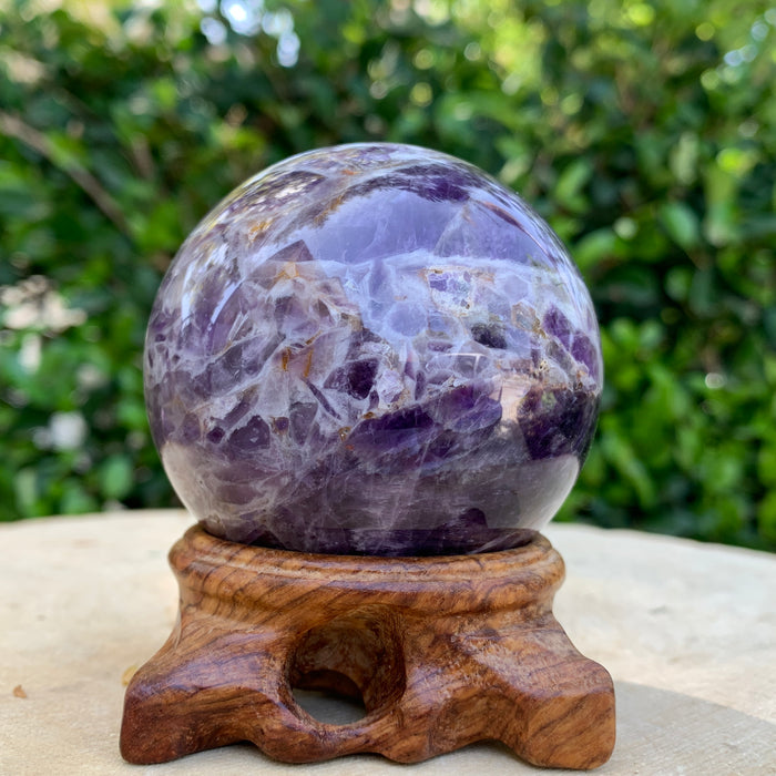 408g 6x6x6cm Purple Banded Chevron Amethyst Sphere from South Africa