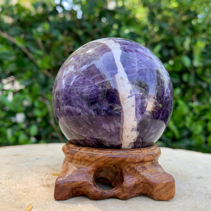 494g 6x6x6cm Purple Banded Chevron Amethyst Sphere from South Africa