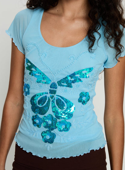Reannah Sequin Short Sleeve Top Blue