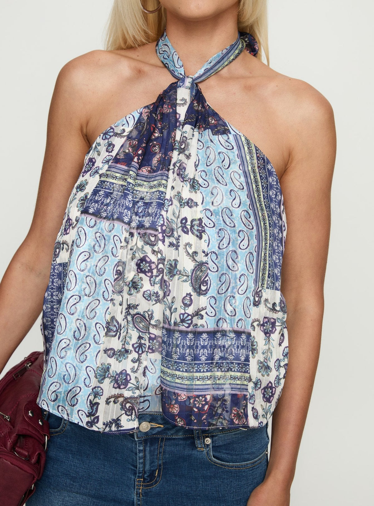 Ferne Tie Neck Top Blue Multi