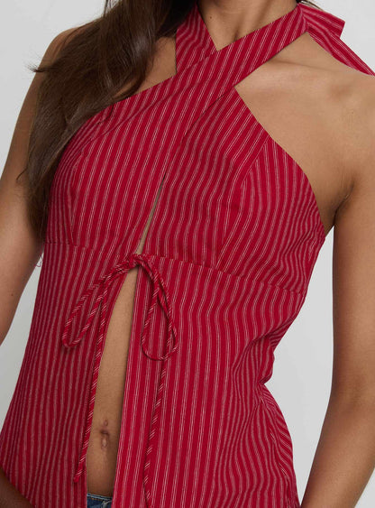 Sensational Cross Front Tie Detail Top Red Stripe