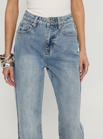 Florida Keys Mid Rise Straight Leg Cuffed Jeans Light Blue Wash