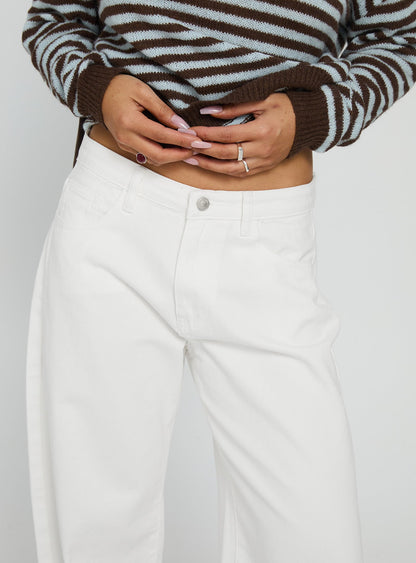 Kaio Mid Rise Barrel Leg Denim Jeans White