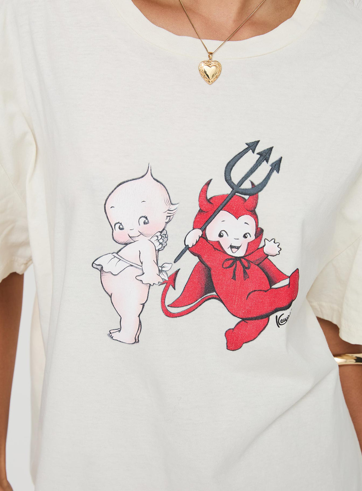 Kewpie Angel Vs Devil Oversized Tee White