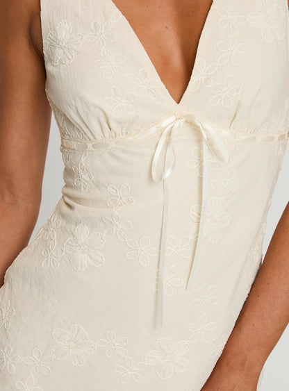 Faithfully Embroidered Mini Dress Beige