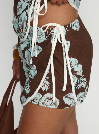 Anyah Halter Wrap Top Brown / Blue