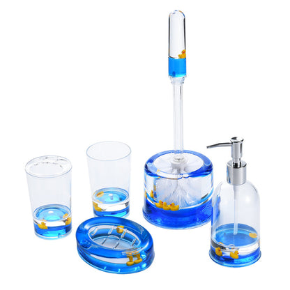 5 Piece Acrylic Liquid 3d Floating Motion Bathroom Vanity Accessory Set Duck
