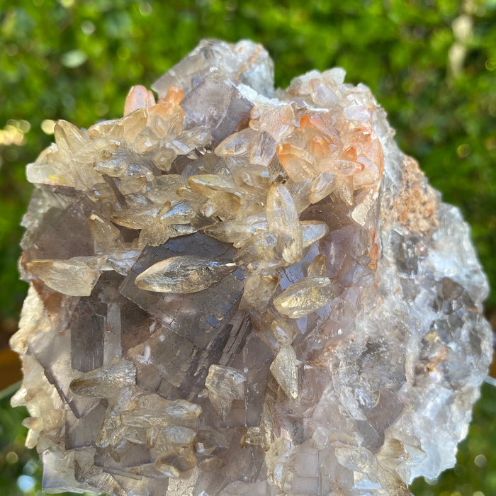 524g 11x10x5cm Spiky White and pink Calcite Grey Fluorite from Balochistan, Pakistan