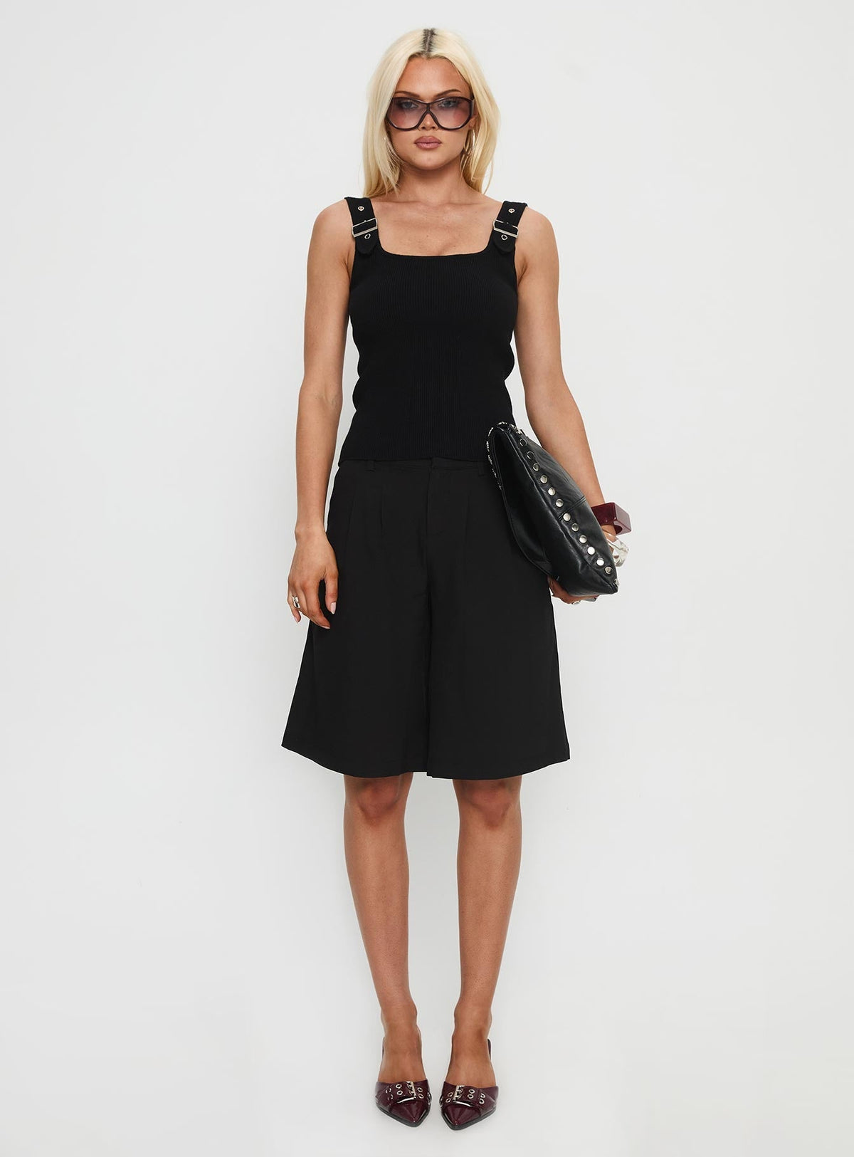 Need No Savior Buckle Strap Top Black